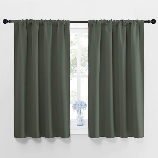 NICETOWN Bedroom Curtains Blackout Draperies - All Season Thermal Insulated Solid Rod Pocket Top Blackout Curtains/Drapes for Kid's Room (Dark Mallard, 1 Pair, 42 x 45 Inch)