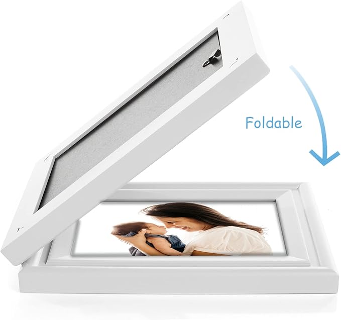 4x6 Double Horizontal Hinged Picture Frame Folding Photo Frame in White Pine Wood with Real Glass for Tabletop X2-BAI-2H46