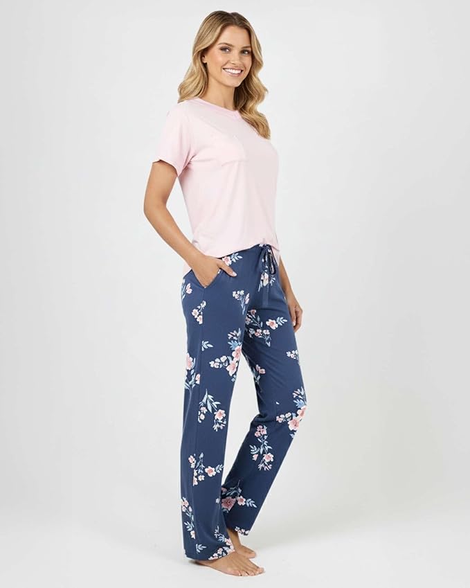 Real Essentials 2 Pack: Women's Comfy Pajama Sets - Short & Long Sleeve Ladies Loungewear Sleepwear PJs (Available In Plus)
