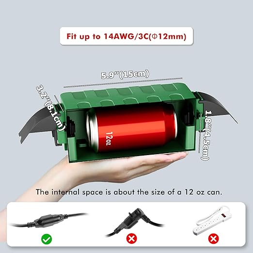 Flemoon IP55 Small Outdoor Electrical Box Waterproof (Inner 5.9 x 3.2 x 1.8inch), Extension Cord Cover with Detachable Awning Covers for Plug, Outlet, Holiday Lights, Green