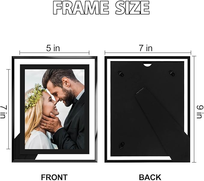 5x7 Picture Frames Black - Set of 4, HD Real Glass 5 by 7 Photo Frame for Tabletop Display, Wedding Birthday Christmas Day Gifts (5 x 7, Black)