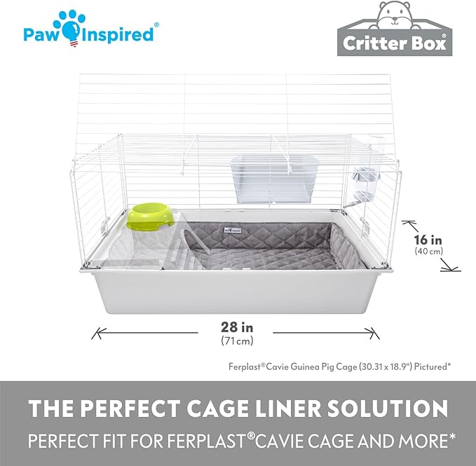 Paw Inspired Critter Box Cage Liner, Raised Sides, C&C 2x1 Size | Washable Fleece Bedding for Guinea Pigs Rabbits, Hamsters, Small Animals, Edge Protected Pee Pads