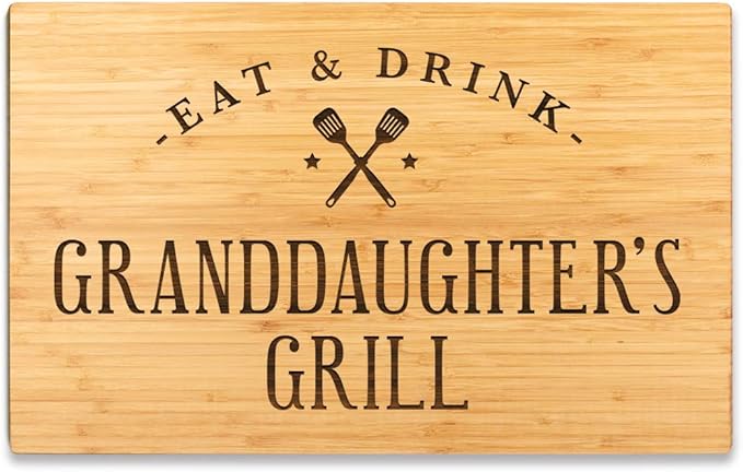 Andaz Press Large Bamboo Wood BBQ Cutting Board Gift, 17.75 x 11-inch, Granddaughter's Grill, 1-Pack, Laser Engraved Serving Chopping Board Christmas Birthday Chef Kitchen Ideas