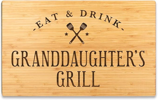 Andaz Press Large Bamboo Wood BBQ Cutting Board Gift, 17.75 x 11-inch, Granddaughter's Grill, 1-Pack, Laser Engraved Serving Chopping Board Christmas Birthday Chef Kitchen Ideas