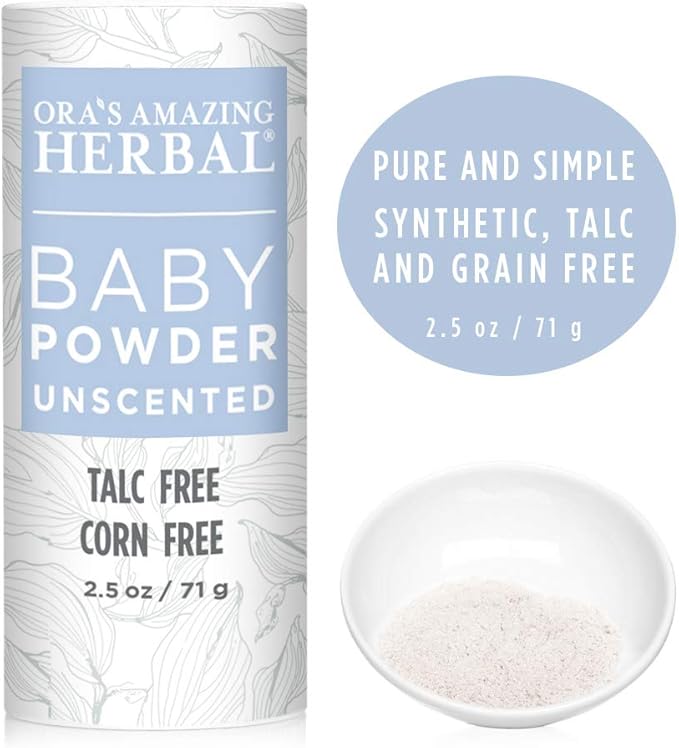 Ora's Amazing Herbal Baby Powder, Talc, Cornstarch and Grain Free 2.5oz, Made in The USA (Unscented 3 Pack)