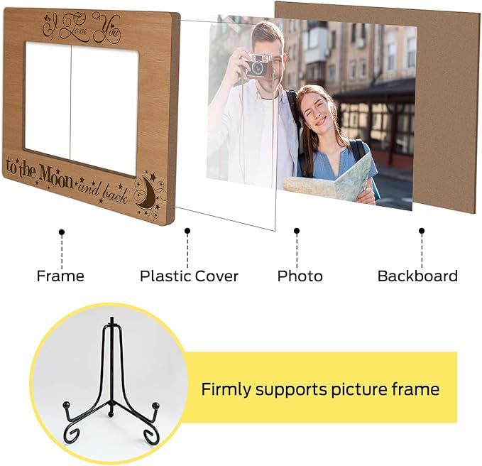 I Love You to The Moon and Back Wood Photo Frame Gifts for Men Women Wife Husband, Tabletop Display 4 x 6 Picture Frame Honeymoon Wedding Gifts for Couple, Home Office Desk Holiday Decoration -19