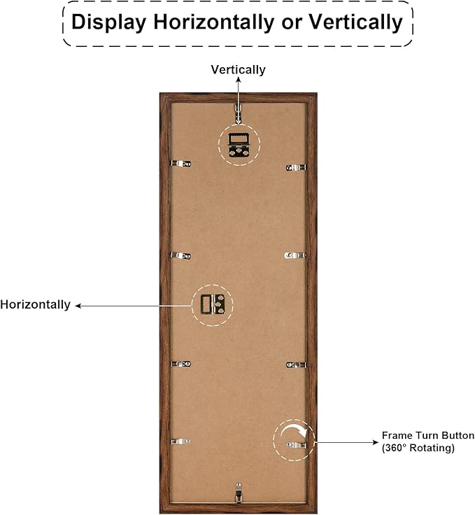 8x24 Collage frame with 5 Openings 4X6 Pictures, Multiple Picture Frame with Mat, Wall or Tabletop Decor, Carbonized Brown Wood Grain (1 Pack)