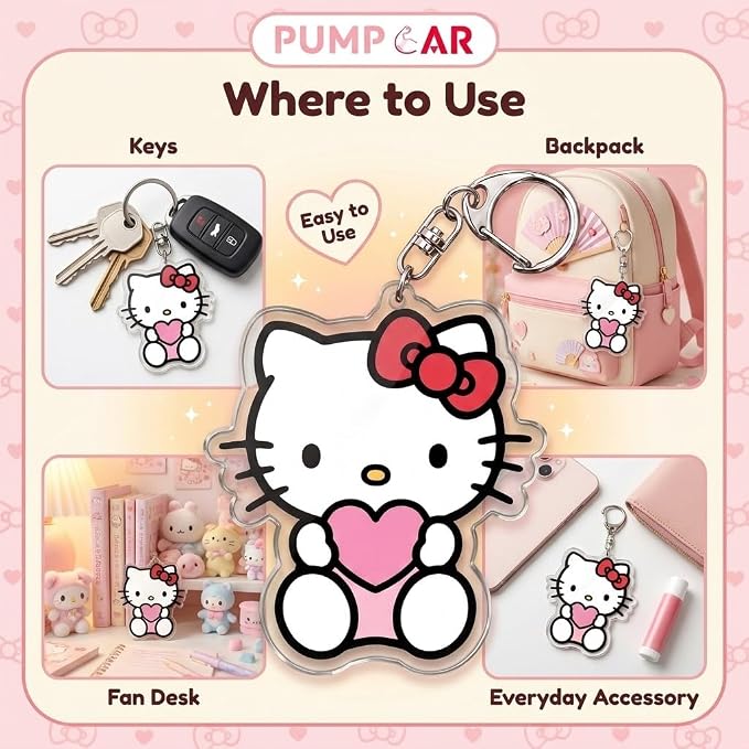 PumpCar Acrylic Keychain Double-Sided Charm Key Ring with Metal Clip Backpack Charm Bag and Car Key Accessory Collectible