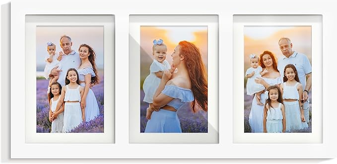 5x7 Picture Frame Collage Holds 3 Photos Made of High Definition Glass, Mat for Display 4x6 Picture Frame Collage Photo for Wall Decor White