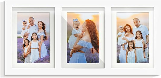 5x7 Picture Frame Collage Holds 3 Photos Made of High Definition Glass, Mat for Display 4x6 Picture Frame Collage Photo for Wall Decor White