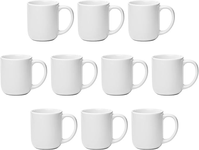 DISCOUNT PROMOS Vibrant Color Glossy Ceramic Mugs 16 oz. Set of 10, Bulk Pack - Perfect for Tea, Espresso, Cappuccino, Hot Cocoa - White