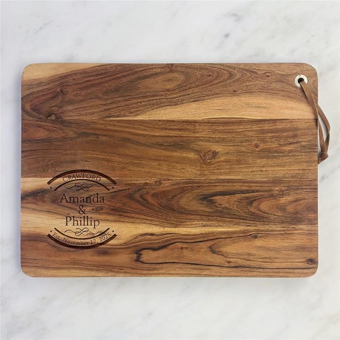 Personalized Acacia Cutting Board Engraved with Established Date and Family Name, Custom Wedding or Anniversary Cutting Board