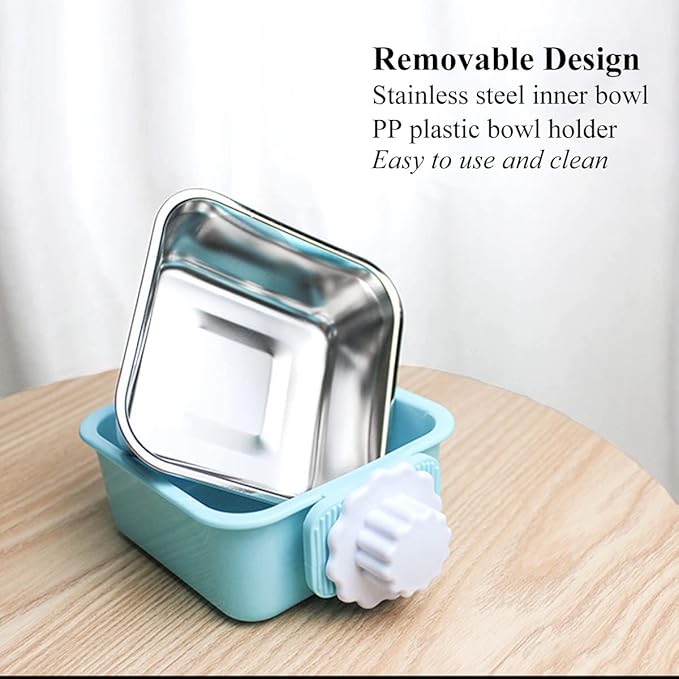 Dog Crate Bowl, Hanging Stainless Steel Removable Pet Crate Water & Food Bowls, Pet Cage Feeder Container Coop Cup for Cat Puppy Birds Rats Guinea Pigs Rabbit Hamster (2PCS)