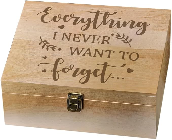 arricraft 1 Pc Wooden Memory Keepsake Box, Everything I Never Want to Forget Box with Hinged Lids Keepsake Chest for Souvenirs Picture Letter Storage 9.6x7.6x4inch(24.5x19.5x10.3cm)