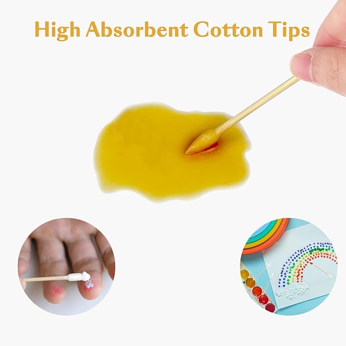 1000-Pack Bamboo Cotton Swabs Bulk (5x100 Round + 5x100 Pointed Tips) - Biodegradable Double Ended Swabs for Gun Cleaning, Pet Ear Care, Makeup & Electronics - Hypoallergenic & Lint-Free