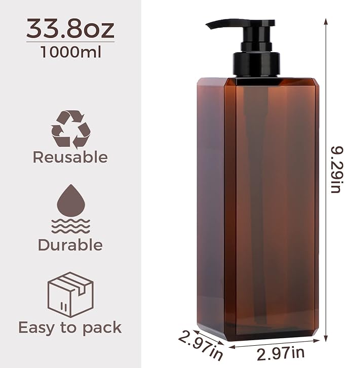 Suream Large Pump Bottles for Shampoo and Conditioner, 3Packs 33.8oz Empty Cosmetic Dispenser with 4PCS Lables, Refillable Shower Press Dispensers for Bathroom, Bedroom, Washroom, Hotel