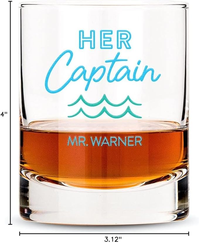 WEDDINGSTAR Personalized Whiskey Glass 11oz - Her Captain Print