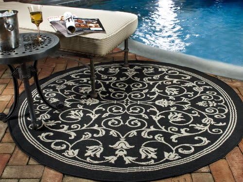 SAFAVIEH Washable Rug Outdoor Courtyard Collection - 7'10" Round, Black & Sand, Non-Shedding & Easy Cleaning, Ideal for Patio, Backyard, Mudroom (CY2098-3908)