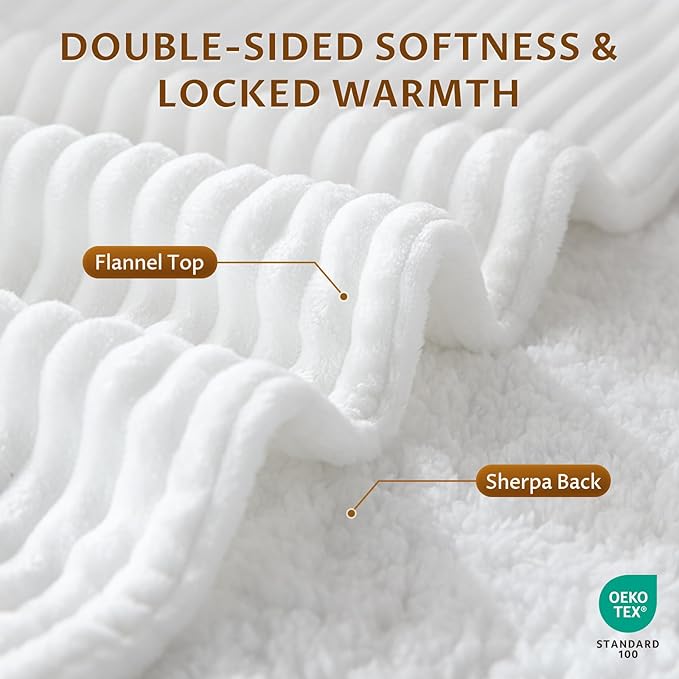 Reaks Electric Heated Throw Blanket, Silky Soft Flannel & Sherpa Heating Blanket Throw with 5 Heat Levels & 3 Hours Auto Off, Warm Gifts for Women Mom Grandma, ETL Certified (50x60 inches, White)
