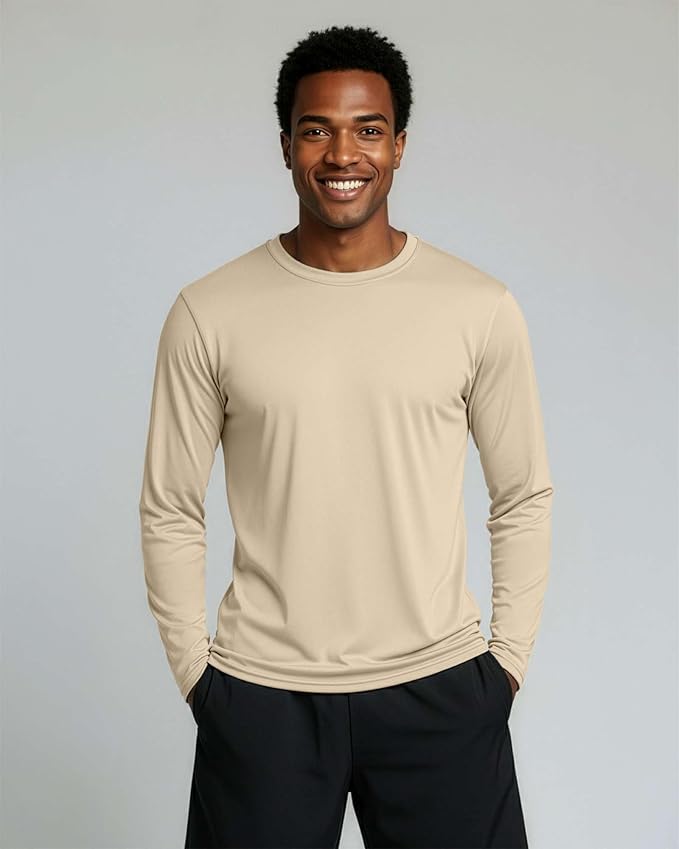 Real Essentials 4 Pack: Mens Long Sleeve Dry Fit T Shirts Hiking Fishing Workout Gym Work Sun UPF 50 Wicking Running Tee
