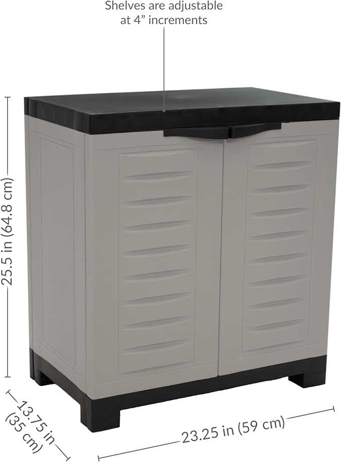 Sunnydaze 25.5" H Resin Garage Storage Cabinet - Garage Cabinet with Adjustable Shelf - Freestanding Utility Storage for Laundry Room, Office, Basement - Gray