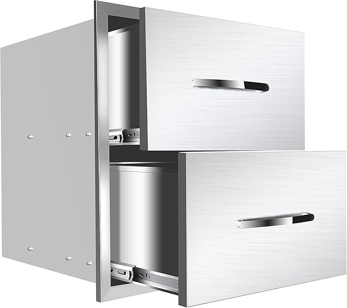 Outdoor Kitchen Drawers Stainless Steel 18W X 15H X 23D Inch, Flush Mount Double BBQ Island Drawers with Handle for Outdoor Kitchens, Patio or Grill Station