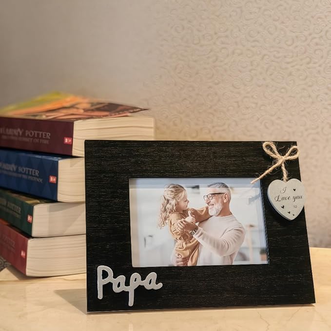 I Love You Papa Photo Frame Horizontal 4x6, Black Heart Grandpa Picture Frame,Father Day Gift,Grandparent's Day Gift from Grandchildren, Grand Father Frame (Papa Horizontal)