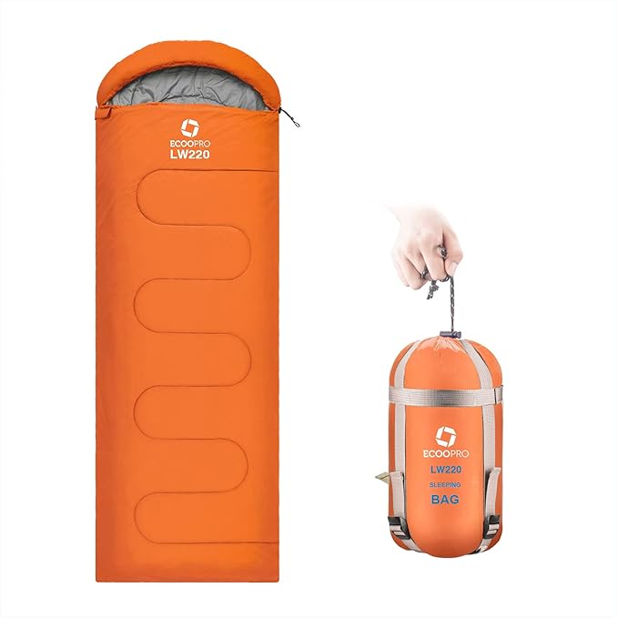 ECOOPRO Warm Weather Sleeping Bag - Portable, Waterproof, Compact Lightweight, Comfort with Compression Sack - Great for Outdoor Camping, Backpacking & Hiking-83 L x 30" W Fits Adults