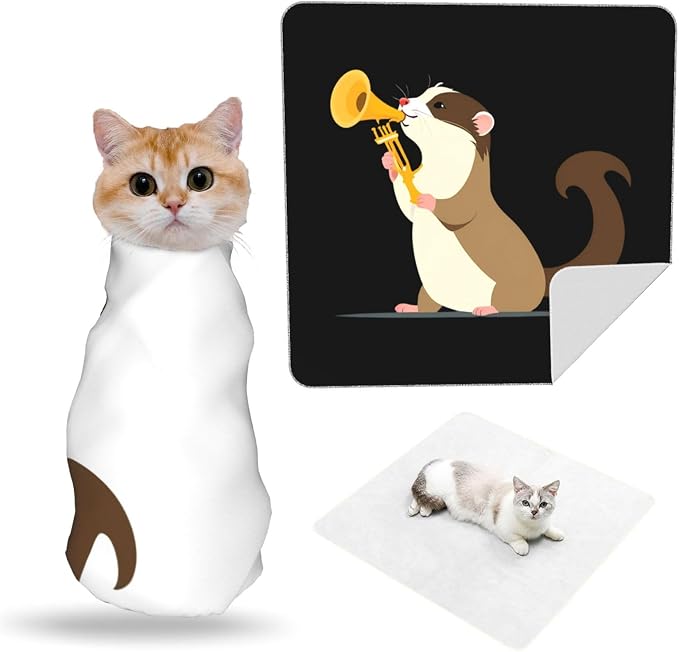 Ferret Blowing A Trumpet Self-Adhesive Immobilizer,Soft Happy, Tress-Free Wrap for Cutting Nails, Machine-Washable