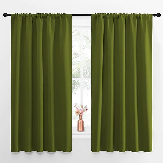 NICETOWN Blackout Draperies and Curtains, Thermal Insulated Window Decoration Blackout Drapes for Kid's Room (Olive Green, 1 Pair, 52 x 63 inches)