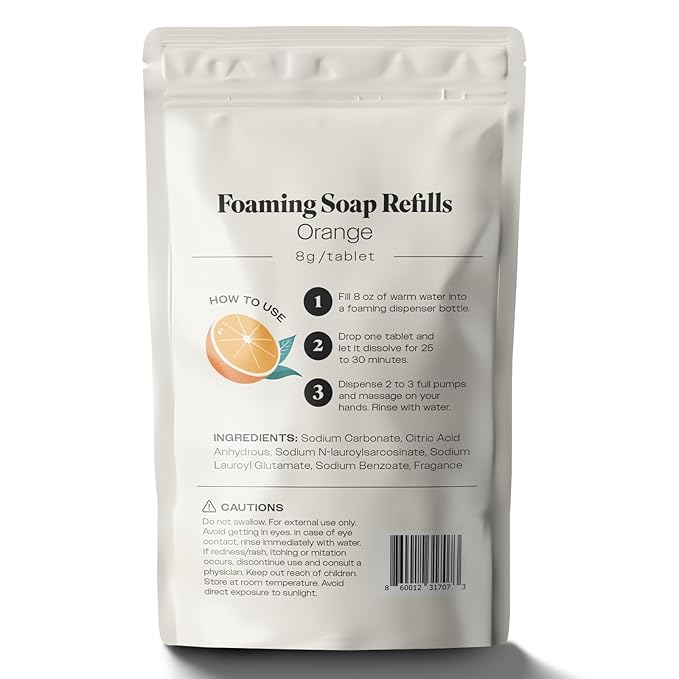 Foaming Hand Soap Refills – Rich, Moisturizing Lather in Orange Scent, Works with Dispensers, 10 count