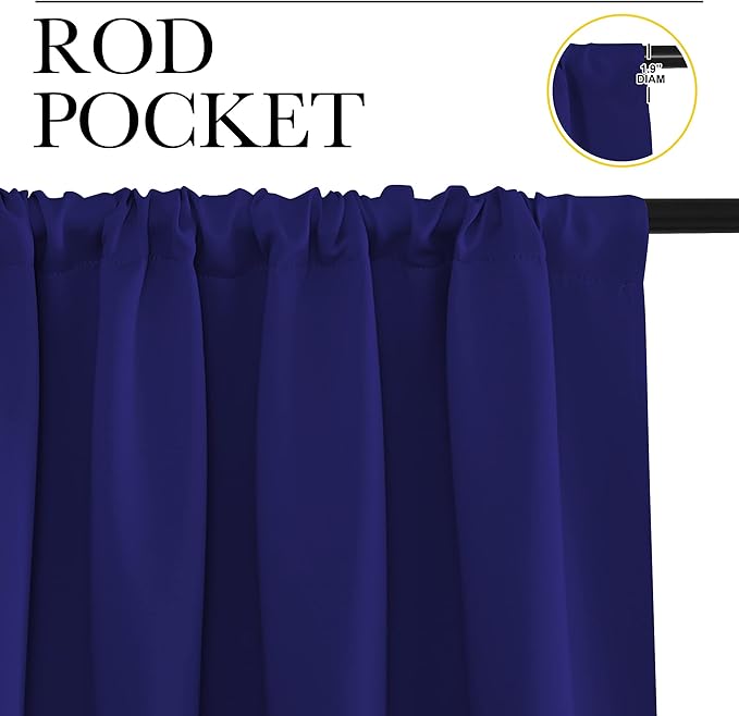 NICETOWN Kitchen Curtains, Short Blackout Drapes, Navy Blue, 34 in x 45 in (W x L), Set of 2, Thermal Insulated Rod Pocket Window Treatment Draperies for Nursery