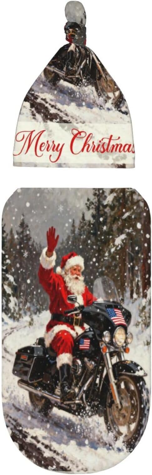 Christmas Baby Swaddle Blanket and Hat Set for Newborn Boys Girls Soft Infant Wrap Sleep 0-6 Months Red Santa Claus