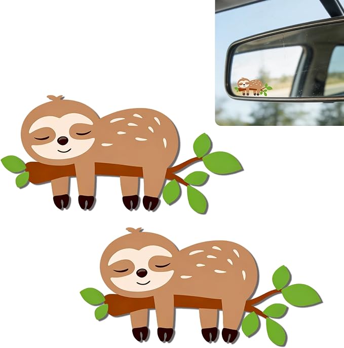 2Pack Sloth Car Vinyl Sticker and Decal for Rear View Mirror Window | Cute "Slow-tivational" Mirror Sticker Waterproof,Decor Cars Accessories Sloth Gifts for Women Men,Laptop Bathroom