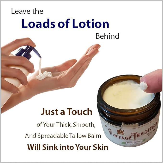 Vintage Tradition Beef Tallow All Purpose Balm - Healing, Hydrating Warm Ginger Skin Care Salve Replaces Body Lotion, Hand Cream, More - Essential Oil, Olive Oil, and Grass-Fed Tallow, 2 fl. oz.