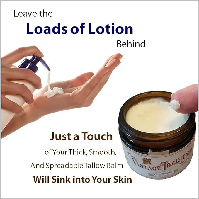 Vintage Tradition Beef Tallow All Purpose Balm - Healing, Hydrating Spice Oils Skin Care Salve Replaces Body Lotion, Hand Cream, More - Essential Oil, Olive Oil, and Grass-Fed Tallow, 2 fl. oz.