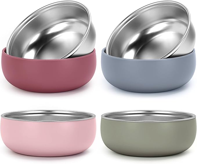 ShineMe 4 pack Toddler Bowls, 5 Inches Wide Stainless Steel Bowls for Kids with Removable Colorful Silicone Sleeve, Unbreakable Baby Bowls for Candy, Soup, Salad, Yogurt, Ice Cream, Snacks...