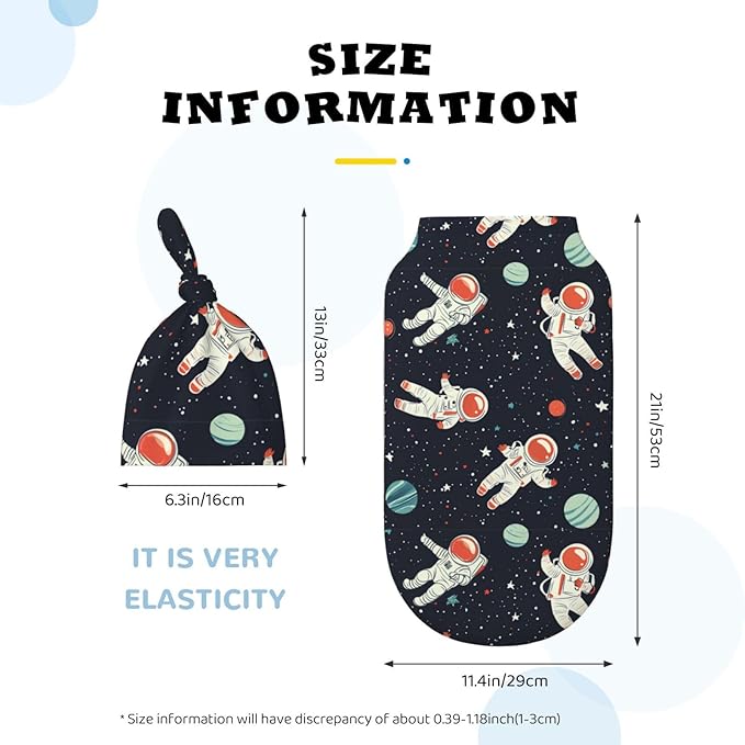 Newborn Swaddle Blankets and Hat Set Soft Cotton Baby Swaddle Wrap Warm Infant Receiving Blanket Space-10