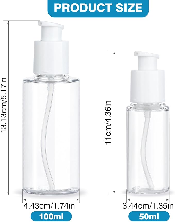 Travel Pump Bottle 2pcs Cosmetic Pump Container Refillable Clear Lotion Bottles for Cream and Pure Essential Oils to Travel and Bathroom