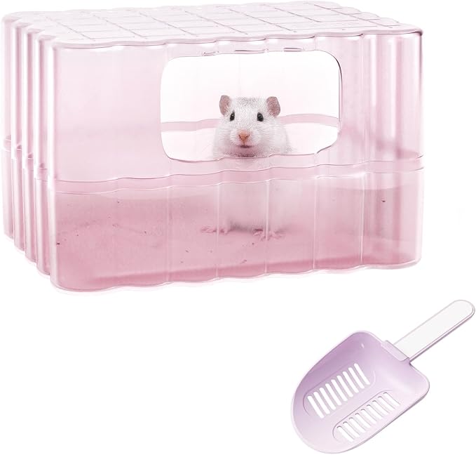 mini&moe Hamster Sand Bath Container - Small Animal Bathroom Shower Room & Corner Digging Box Toilet with Cleaning Scoop Rat Dust Bath House for Guinea Pig, Hedgehog, Squirrel