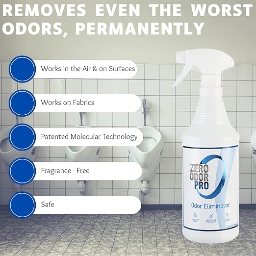 Zero Odor –Professional Odor Eliminator Bundle- Eliminate Extreme Air & Surface Odor– Patented Molecular Technology Best for Strong, persistent odor- Smell Great Again, 32oz & 128oz Refill White