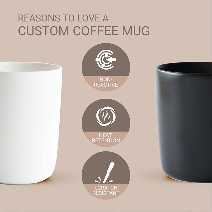 Engraved Ceramic Coffee Mug with Acacia Wood Handle & Lid, 12 oz Personalized Cup for Hot and Cold Drinks, Unique Gift with Stylish Packaging - White