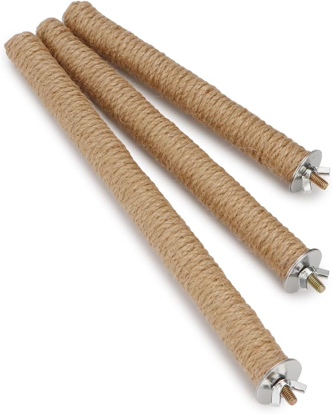 Hypeety Bird Perch Stand Natural Wood Parrot Hemp Rope Perch, 11.81''/30cm | Natural wood chewable stand, birdcage accessories toy, for macaws/cockatoos/african greys/budgies/parakeets/cockatiels, 2pcs