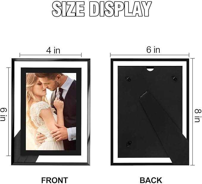4x6 Picture Frames Black - Set of 2, HD Real Glass 4 by 6 Photo Frame for Tabletop Display, Wedding Birthday Christmas Day Gifts (4 x 6, Black)