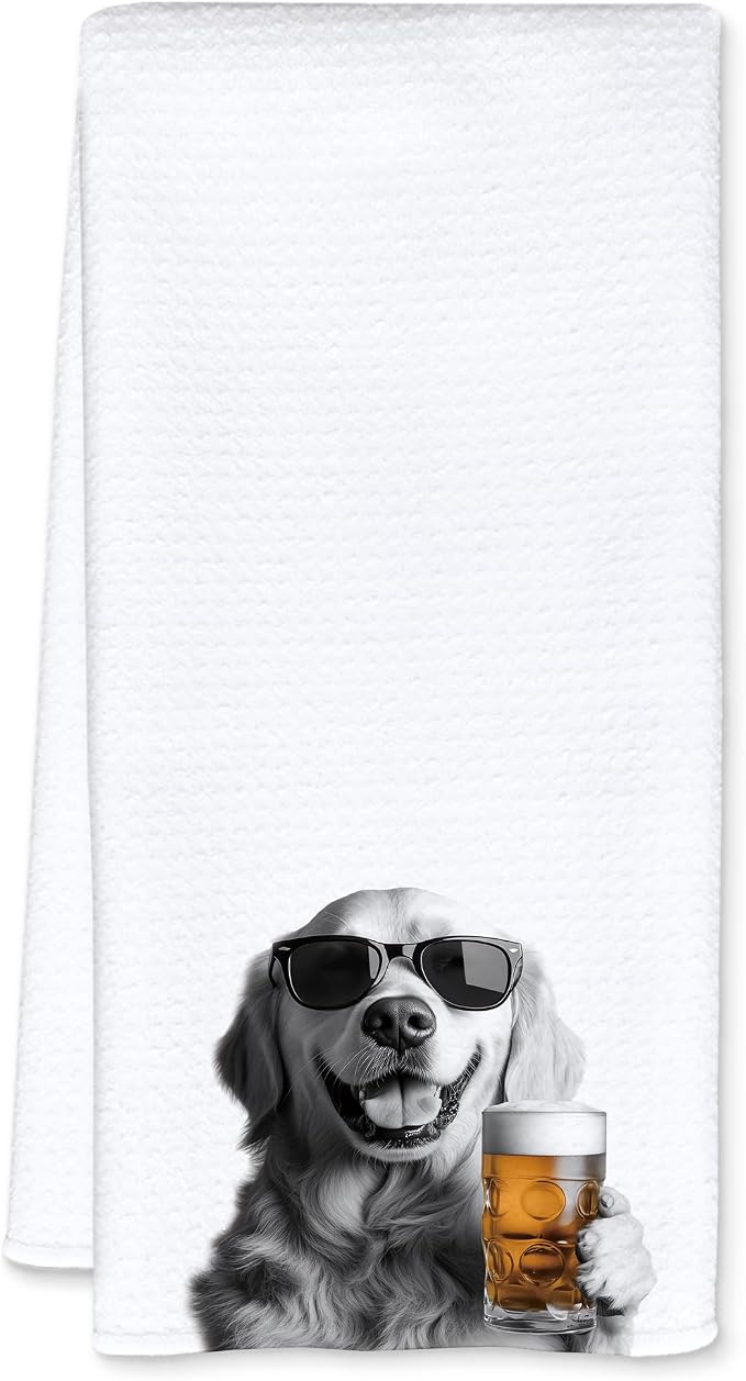 Funny Golden Retriever Beer Kitchen Towels, Golden Retriever Gifts Dish Tea Towels for Kitchen Decor, Bar Towel for Bartender Kitchen, Beer Lover Gift, 16x24 Inch