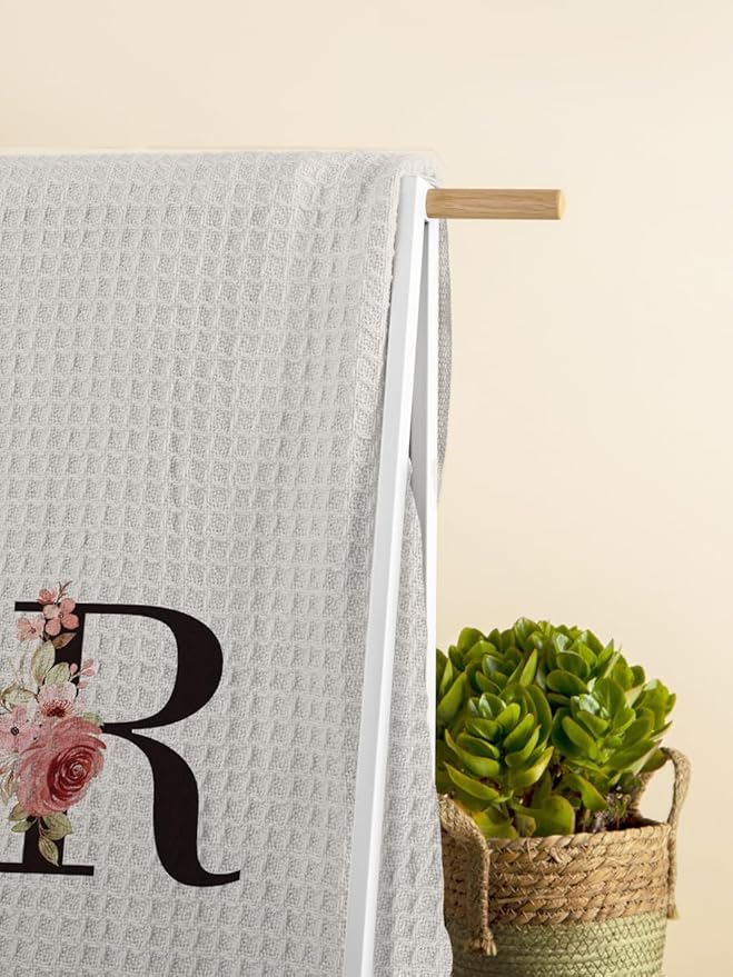 Kitchen Towel, Mode Monogram Letter R Kitchen Towel Dish Towel for Kitchen Dinning Bathroom, Waffle Kitchen Towel 16x24 Inches, DS105
