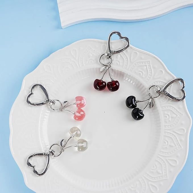 Agromusk Cute Cherry Keychain,Kawaii Cherry Bag Purse Charms for Women Car Keys Decor Gifts Stuff Accessories