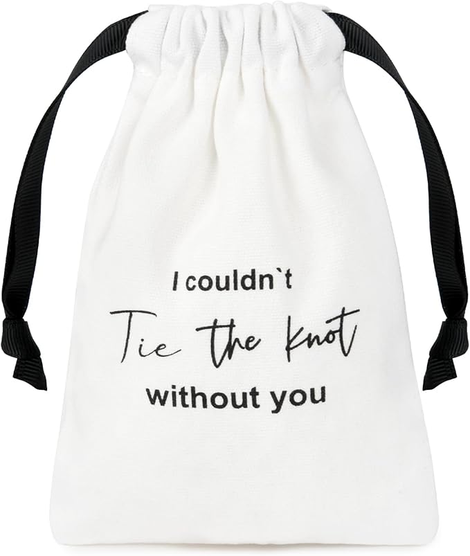 CEELGON 8 Pcs Drawstring Jewelry Pouch Bridesmaid Gift Bags Linen Cotton Fabric Wedding Bridal Party Favor Bags Bachelorette Tie The Knot Earring Packaging Proposal Gift (White)