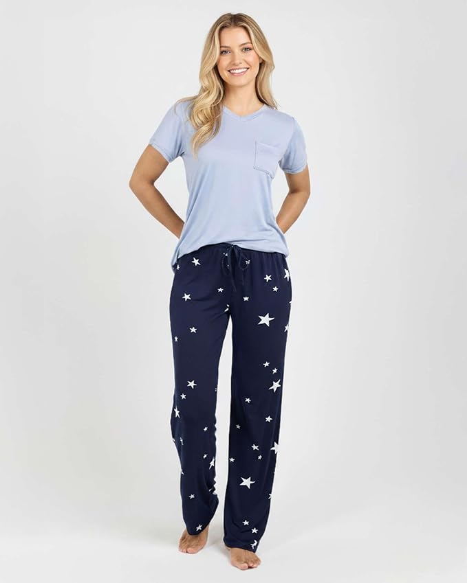 Real Essentials 2 Pack: Women's Comfy Pajama Sets - Short & Long Sleeve Ladies Loungewear Sleepwear PJs (Available In Plus)