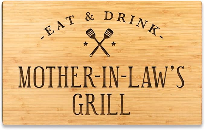 Andaz Press Large Bamboo Wood BBQ Cutting Board Gift, 17.75 x 11-inch, Mother-in-Law's Grill, 1-Pack, Laser Engraved Serving Chopping Board Christmas Birthday Cutting Boards For Kitchen